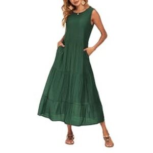 Halife Green Tiered - Women XL Midi Dress lightweight flowy fabric v-back NWOT
